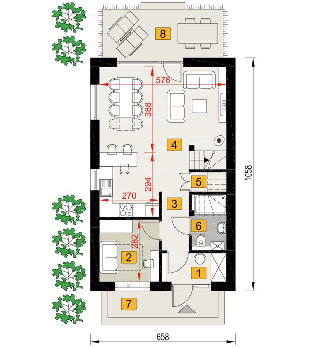 Rzut parteru POW. 52,9 m²