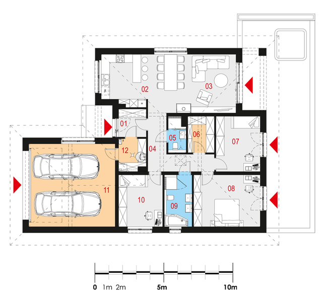 Rzut parteru lustro POW. 150,9 m²