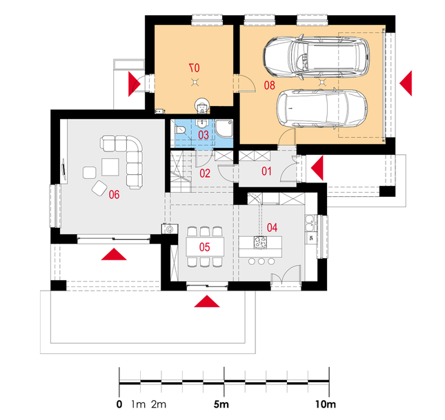 Rzut parteru lustro POW. 124,9 m²