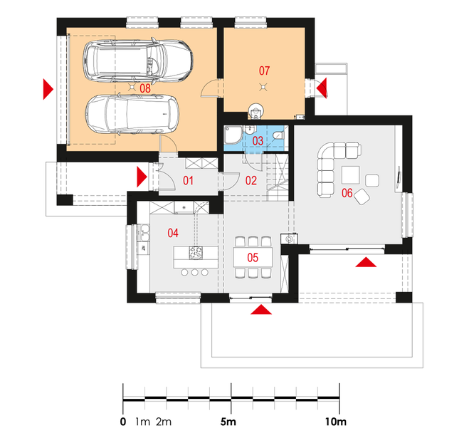 Rzut parteru POW. 124,9 m²