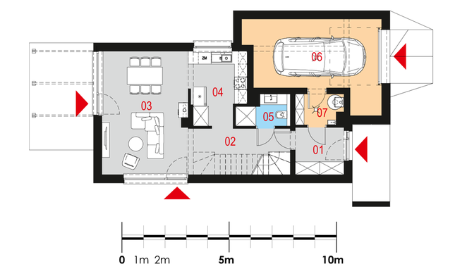Rzut parteru POW. 73,6 m²