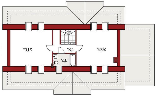 Rzut poddasza lustro: Do indywidualnej adaptacji (49,6 m2 powierzchni użytkowej)