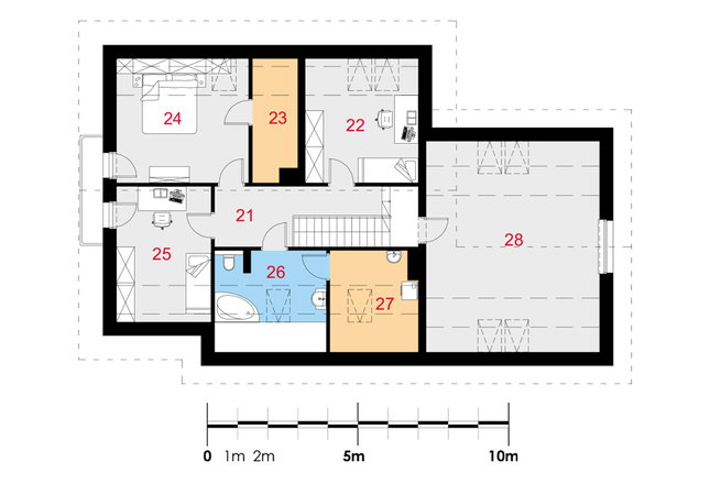 Rzut poddasza lustro POW. 124,1 m²