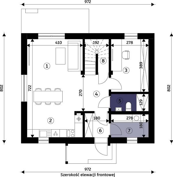 Rzut parteru POW. 59,6 m²