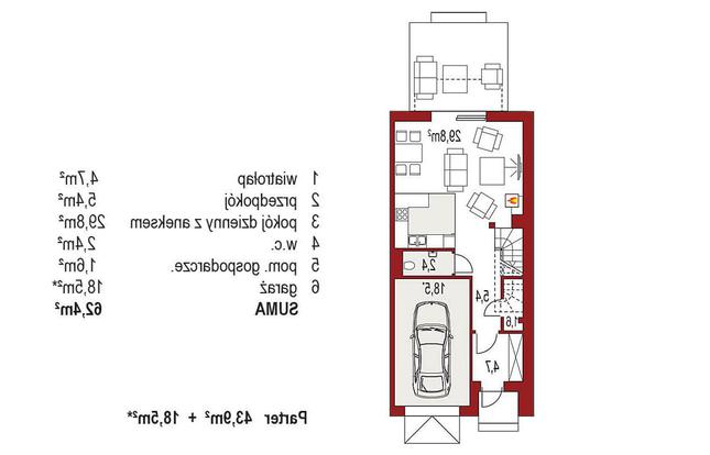 Rzut parteru lustro POW. 0,0 m²