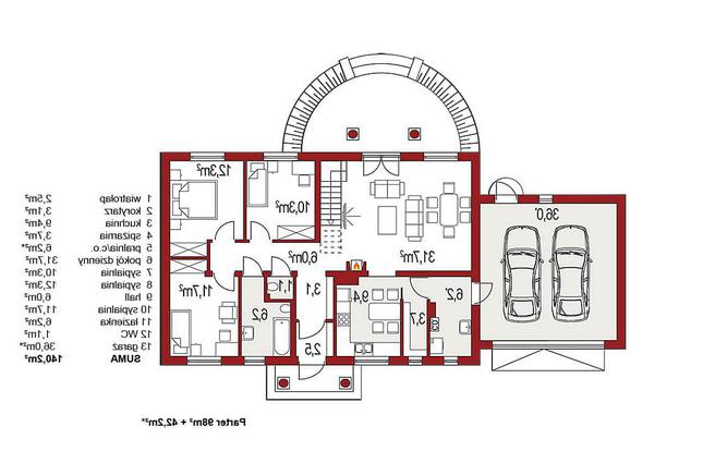 Rzut parteru lustro POW. 0,0 m²