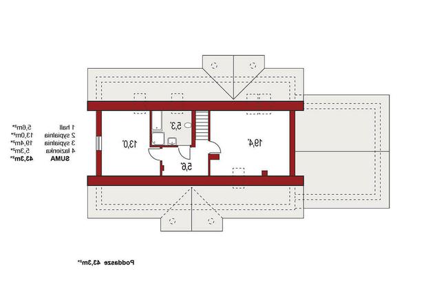 Rzut poddasza lustro: do indywidualnej adaptacji (43,3 m2 powierzchni użytkowej)