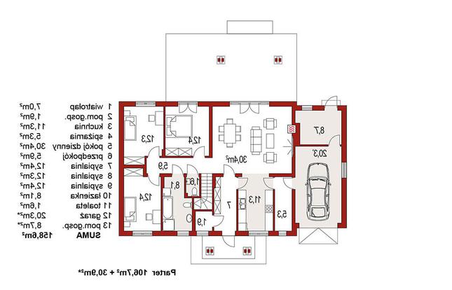 Rzut parteru lustro POW. 0,0 m²