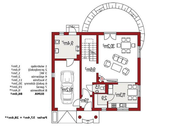 Rzut parteru lustro POW. 0,0 m²