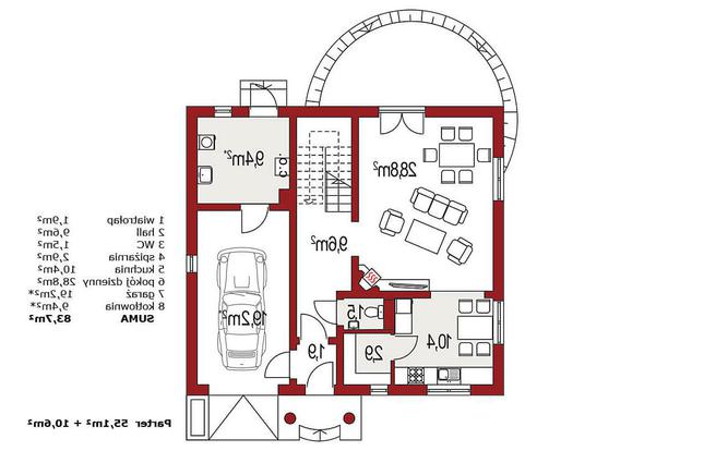 Rzut parteru lustro POW. 0,0 m²