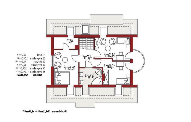 Rzut poddasza lustro POW. 0,0 m²