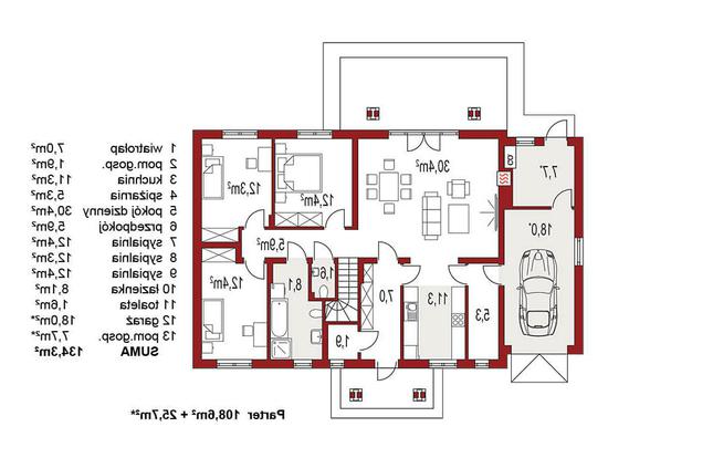 Rzut parteru lustro POW. 0,0 m²