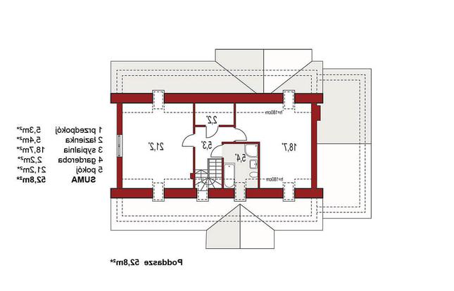 Rzut poddasza lustro: do indywidualnej adaptacji (52,8 m2 powierzchni użytkowej)