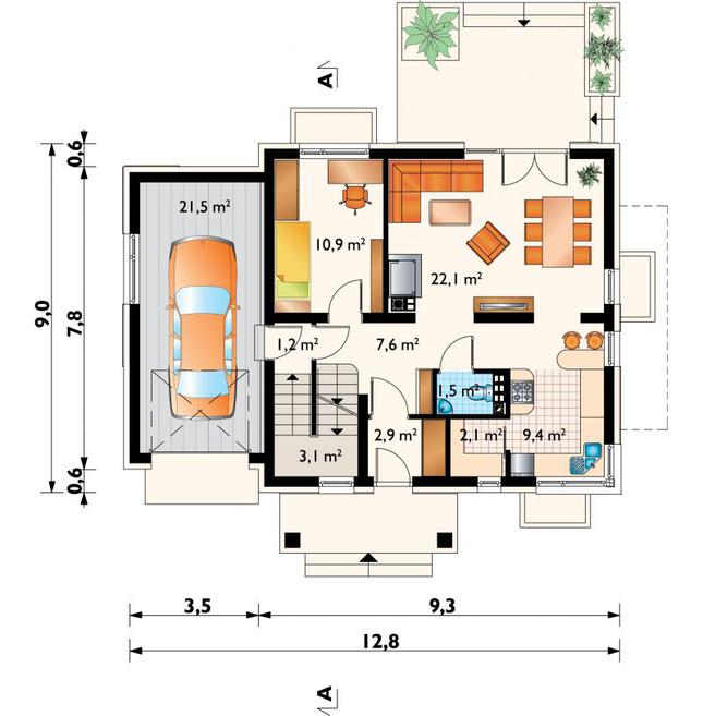 Rzut parteru POW. 82,3 m²