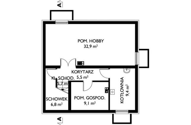 Rzut piwnicy POW. 69,4 m²