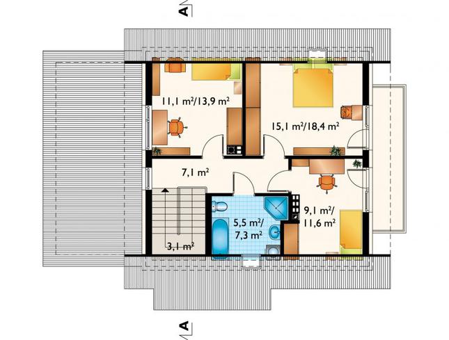 Rzut poddasza POW. 61,4 m²
