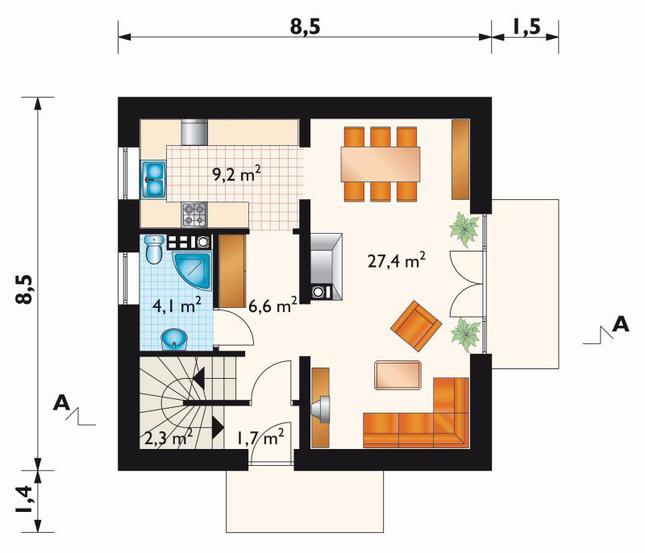 Rzut parteru POW. 51,3 m²