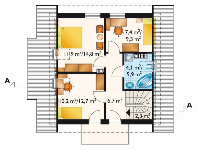 Rzut poddasza lustro POW. 51,7 m²