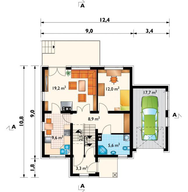 Rzut parteru POW. 81,9 m²