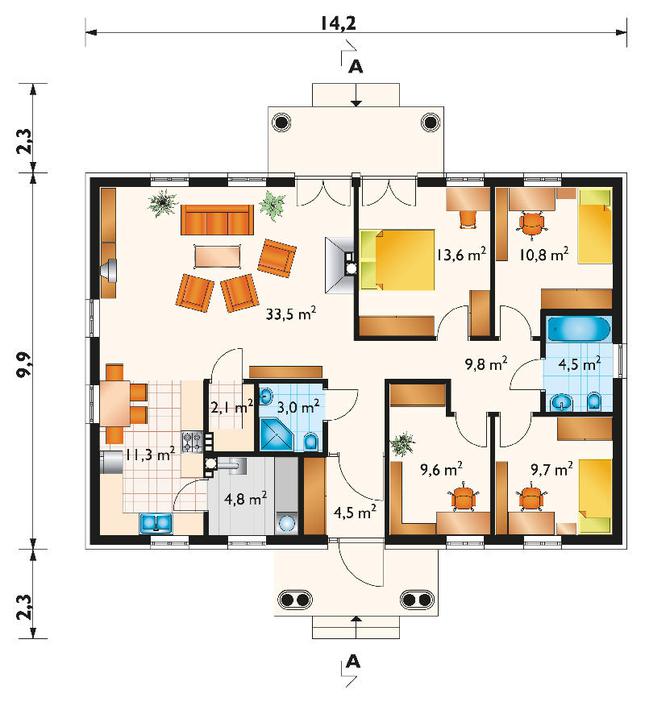 Rzut parteru POW. 117,4 m²
