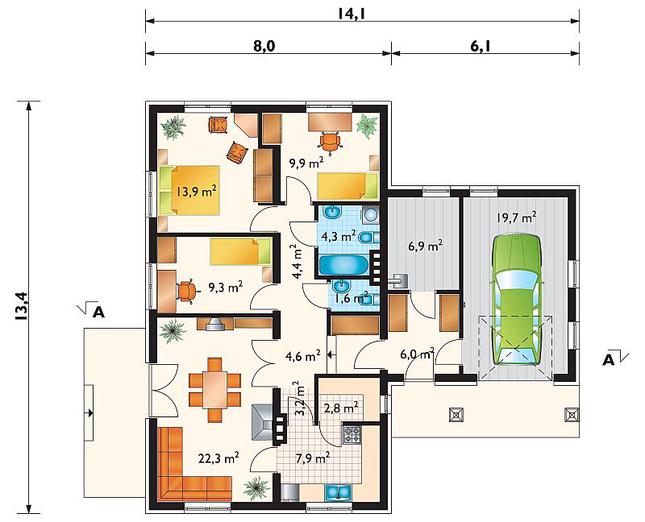 Rzut parteru POW. 116,8 m²