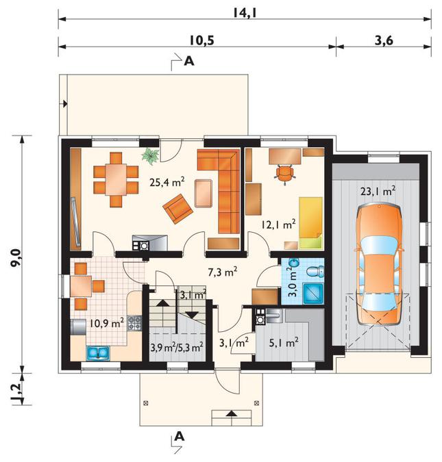 Rzut parteru POW. 98,4 m²