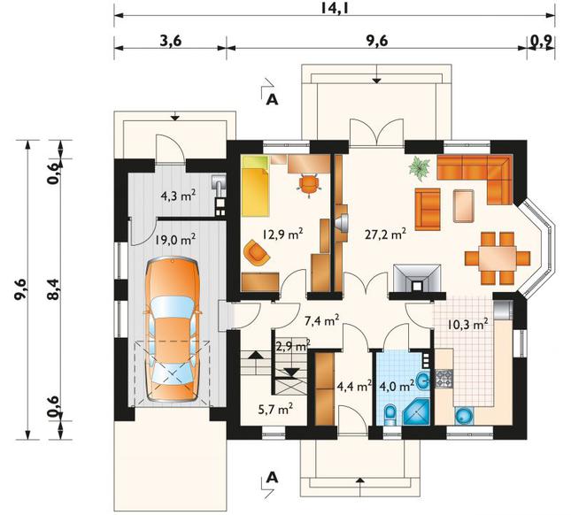 Rzut parteru POW. 98,1 m²