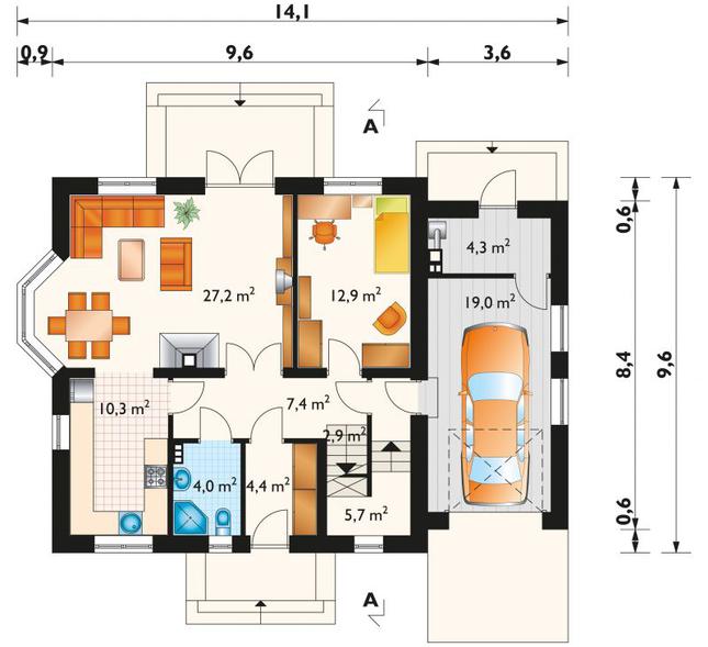 Rzut parteru lustro POW. 98,1 m²