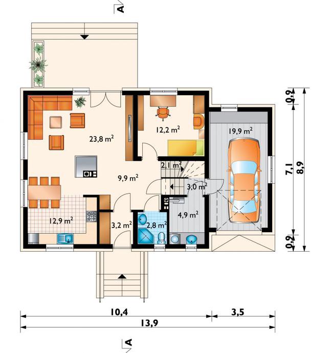 Rzut parteru POW. 94,7 m²