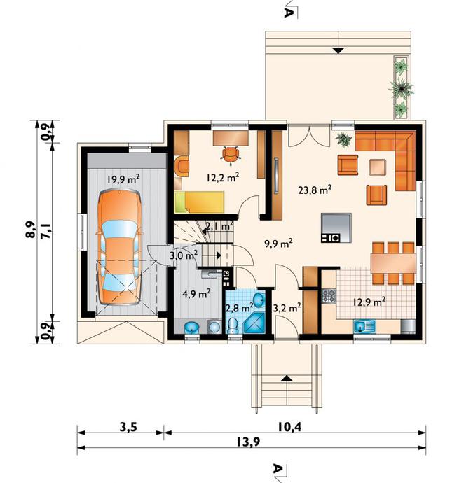 Rzut parteru lustro POW. 94,7 m²