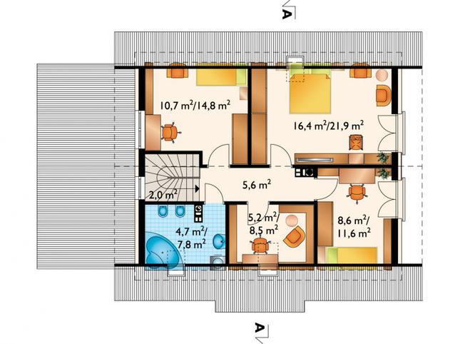 Rzut poddasza lustro POW. 72,2 m²