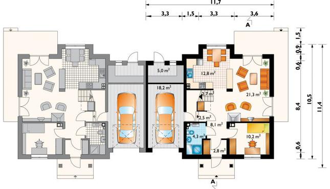 Rzut parteru POW. 87,9 m²