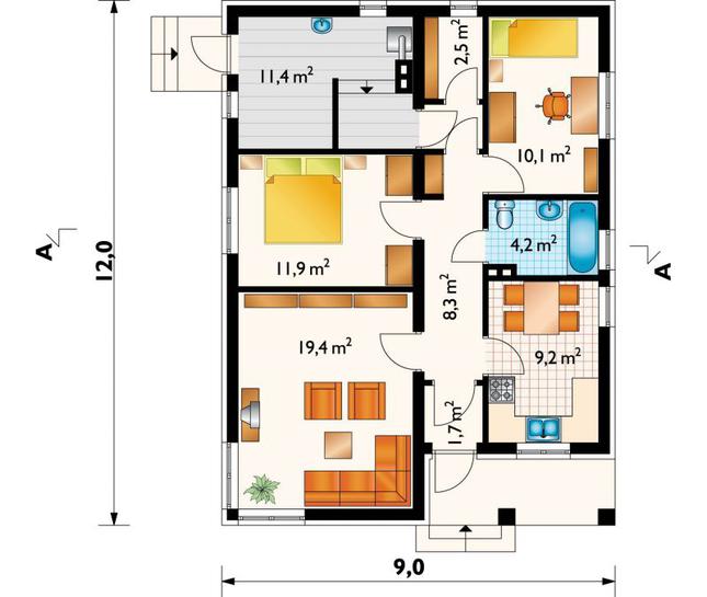 Rzut parteru POW. 78,7 m²