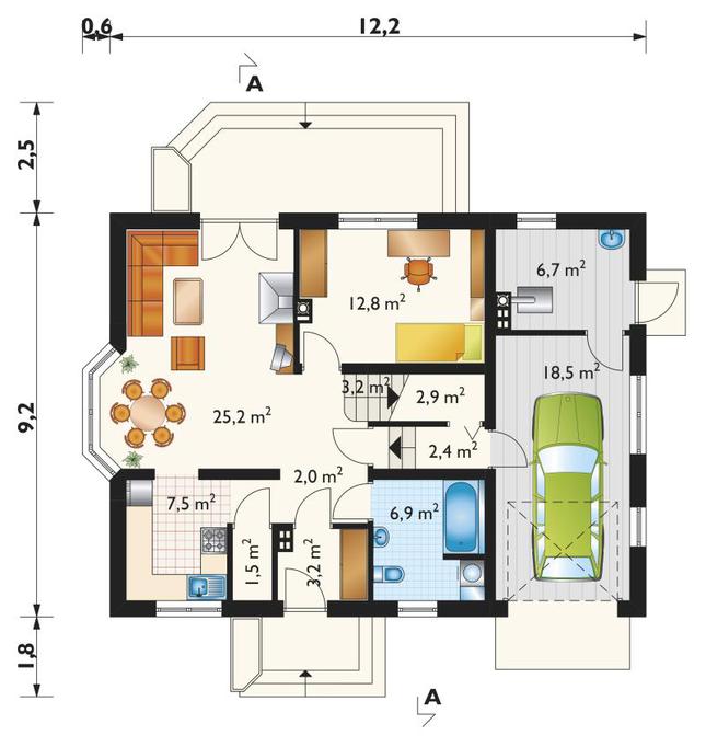 Rzut parteru POW. 92,8 m²