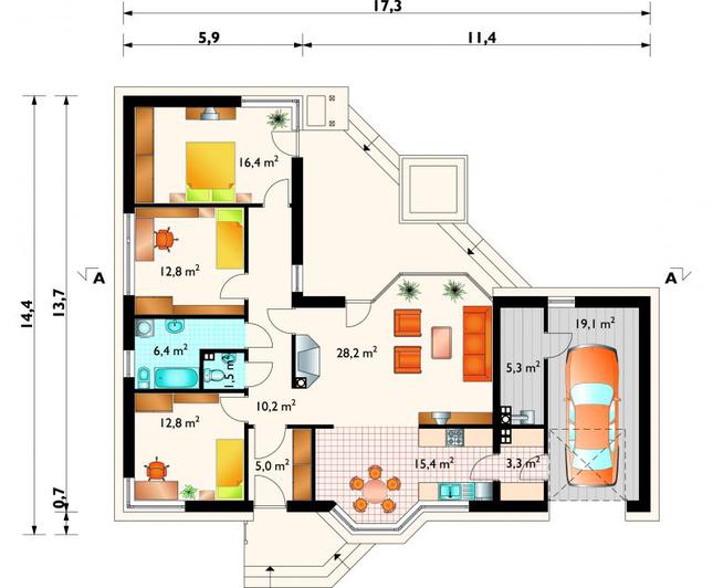 Rzut parteru POW. 136,4 m²