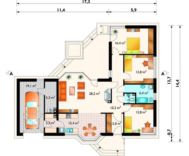 Rzut parteru lustro POW. 136,4 m²