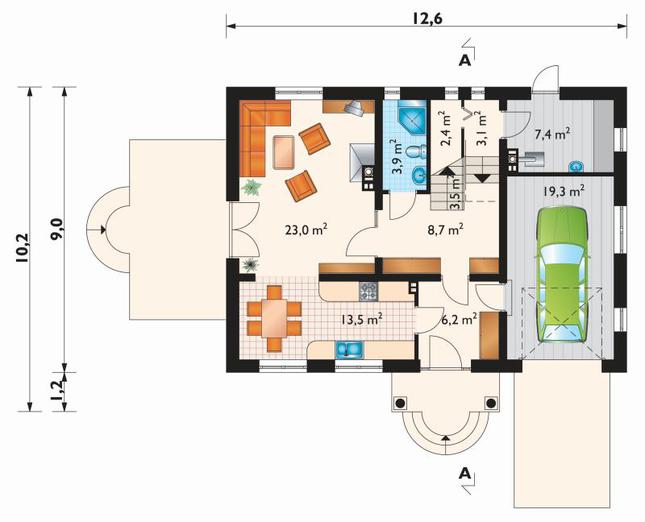 Rzut parteru POW. 89,4 m²