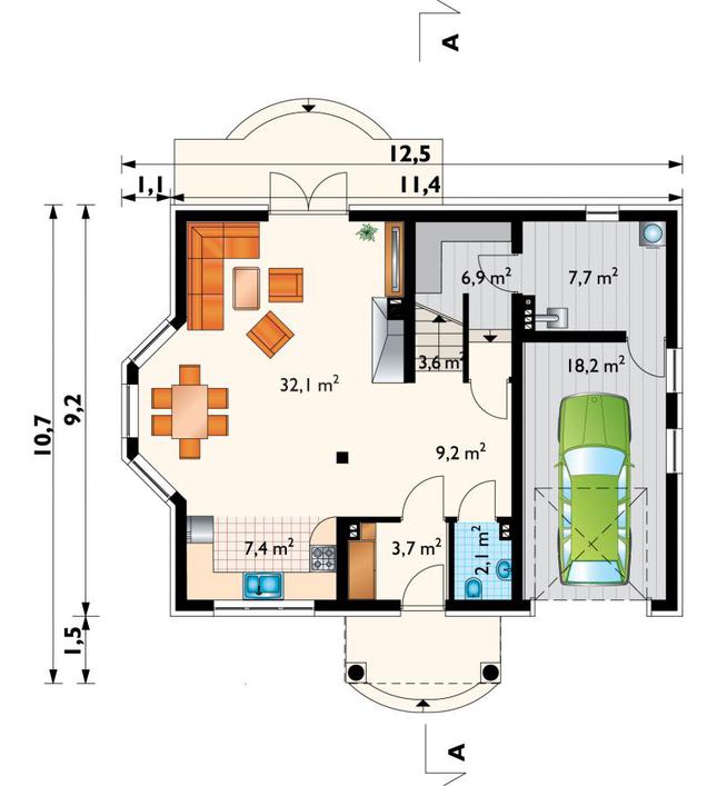 Rzut parteru POW. 90,9 m²