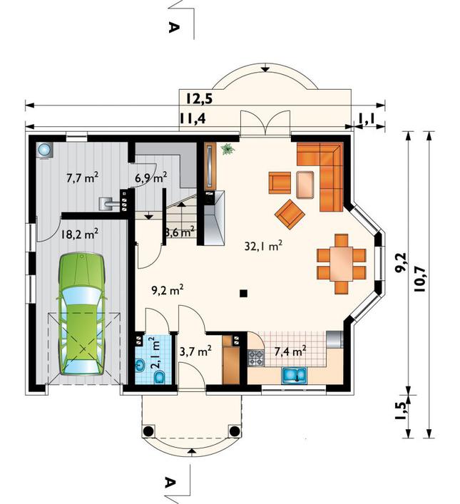 Rzut parteru lustro POW. 90,9 m²