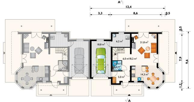 Rzut parteru POW. 78,8 m²