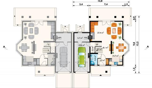 Rzut parteru POW. 87,6 m²