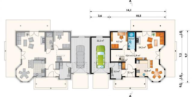 Rzut parteru POW. 100,9 m²