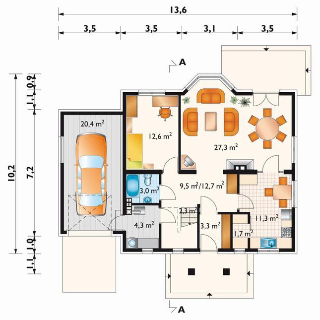 Rzut parteru POW. 98,9 m²