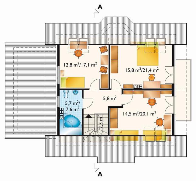 Rzut poddasza POW. 74,3 m²