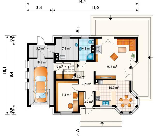 Rzut parteru POW. 107,3 m²