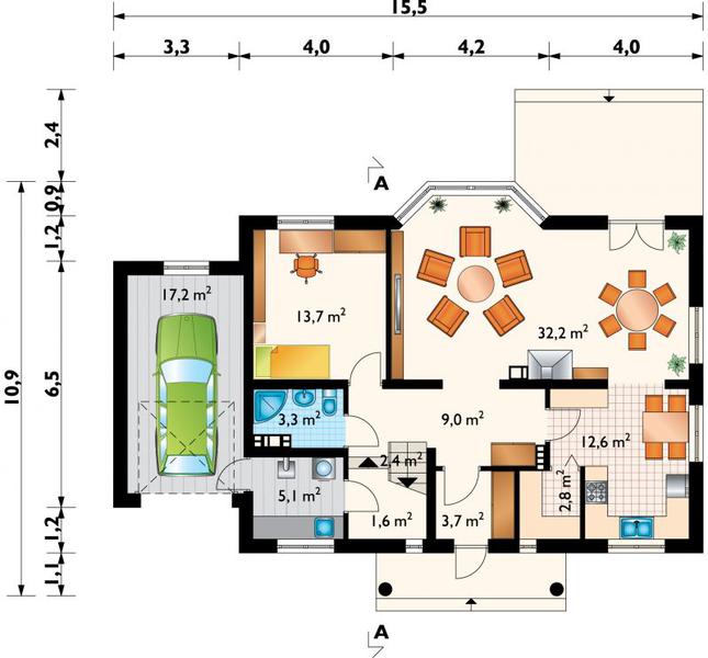 Rzut parteru POW. 103,6 m²