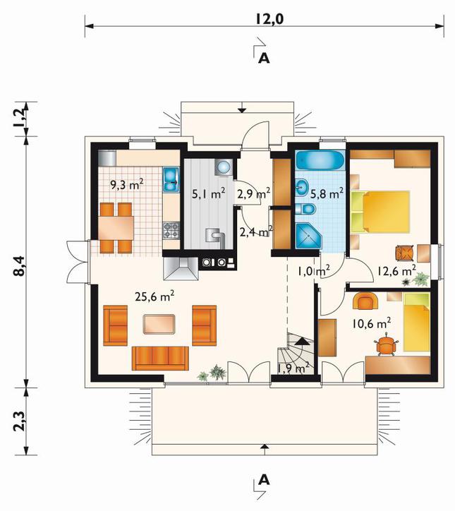 Rzut parteru POW. 77,2 m²