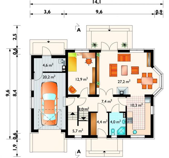 Rzut parteru POW. 99,7 m²