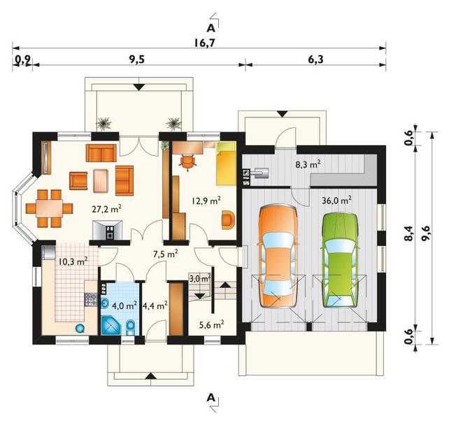 Rzut parteru lustro POW. 119,2 m²