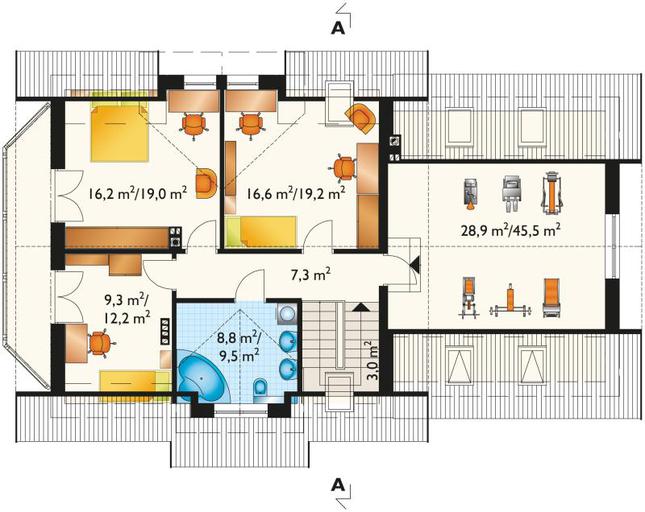 Rzut poddasza lustro POW. 115,7 m²